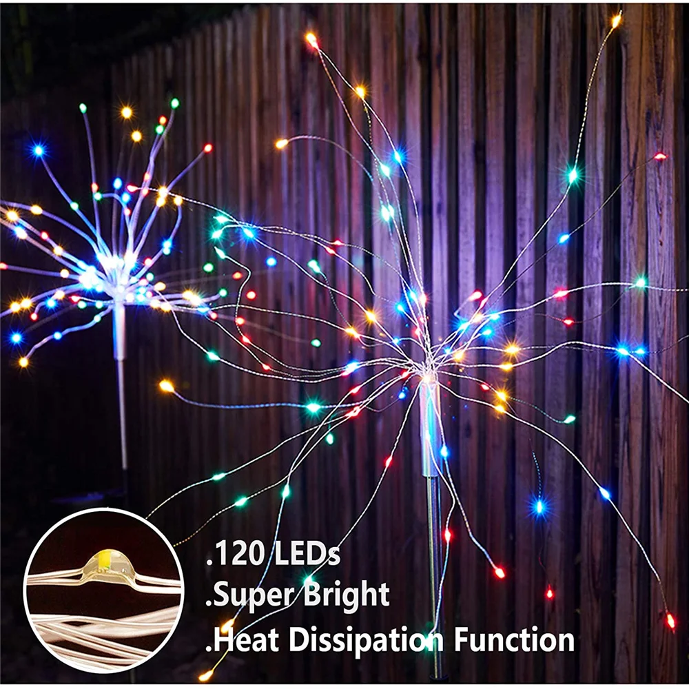 solar stake lights Solar Fireworks Lamp Outdoor Grass Globe Dandelion Flash String Fairy lights 60 /120/200 LED For Garden Lawn Holiday Light brightest outdoor solar lights