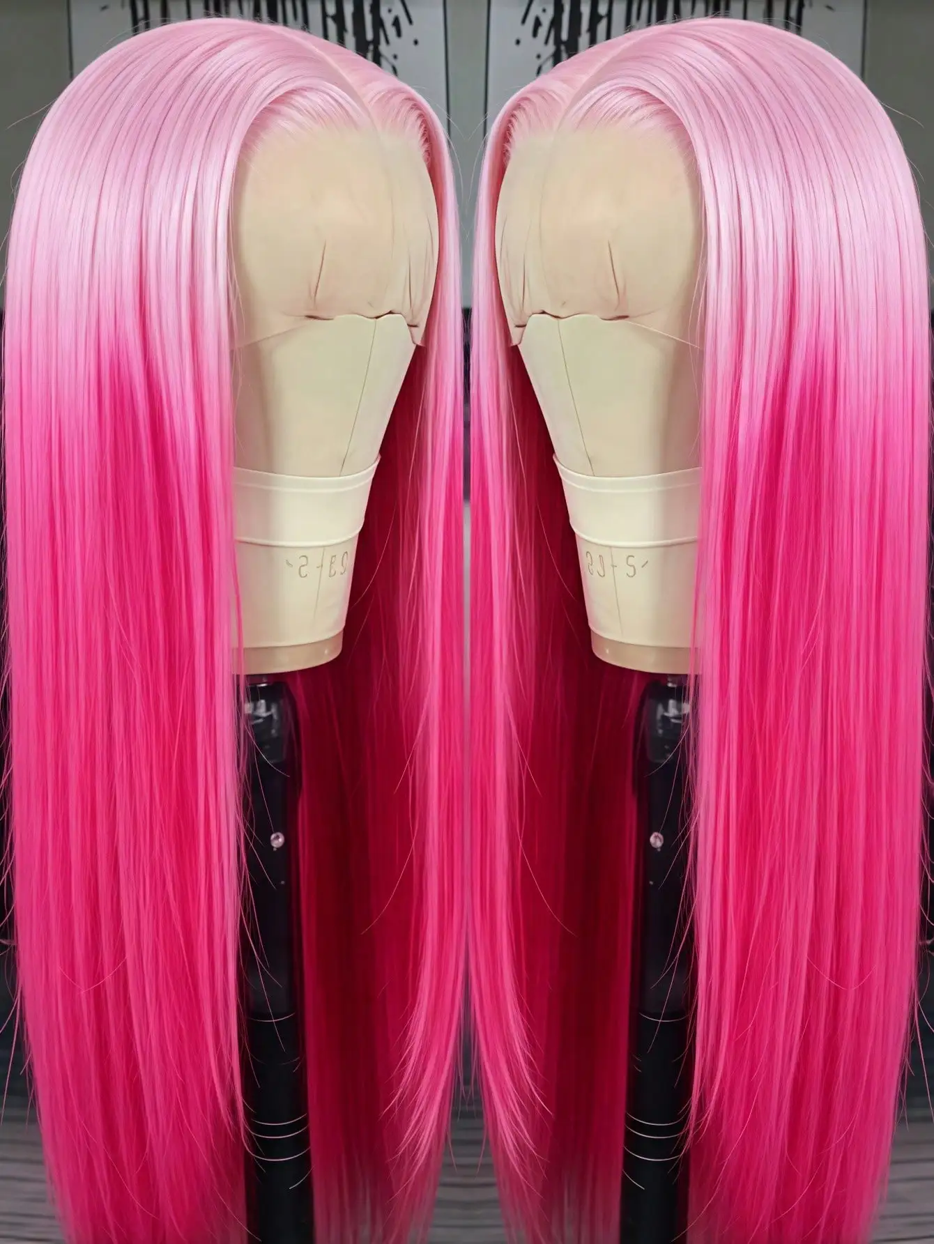 Gradient Pink Straight Lace Front Wig Human Hair 13x4 Transparent Lace Front Wig 180 Density Pre Plucked Glueless Wigs for Women 3
