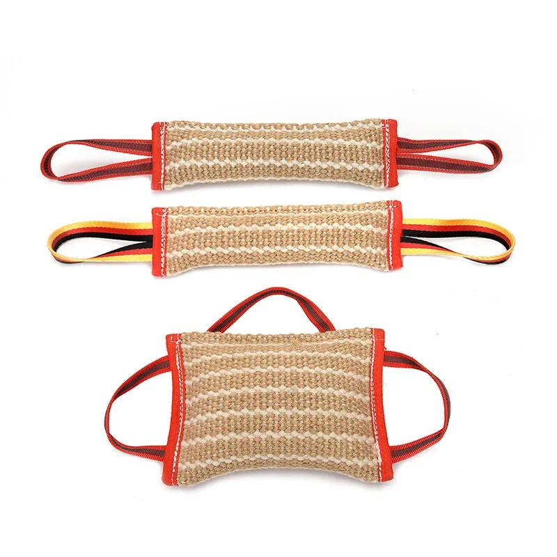 Dog Chewing Toys 3 Handles Tough Jute Dog Bite Pillow Linen Tug Toy Aggressive Biting Pad Interactive Pull Chew Bag For Medium Large Pets dog chewing toys