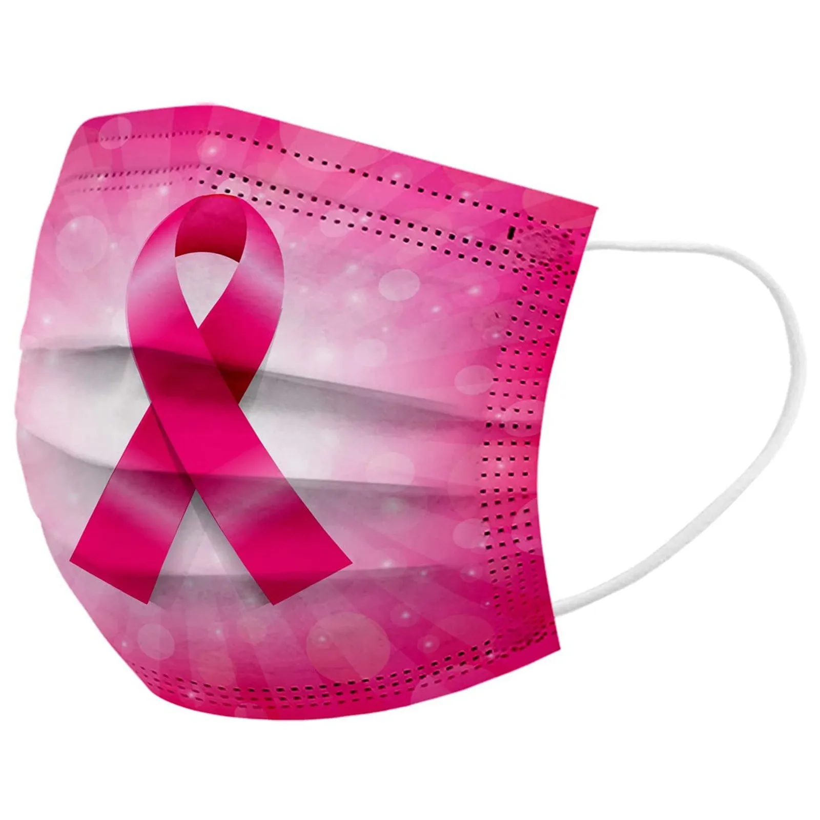 Adult Disposable Breast Awareness Ribbon Mask Unisex 3-layer Breathable Face Towel 50pcs