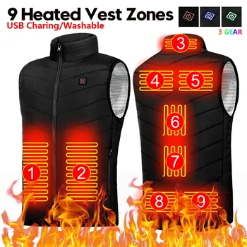 9Areas Heated Vest Men Women Heated Jacket Winter Usb Heating Vest Self Heating Thermal Vest Heating Down Jacket Warmte Vest 1