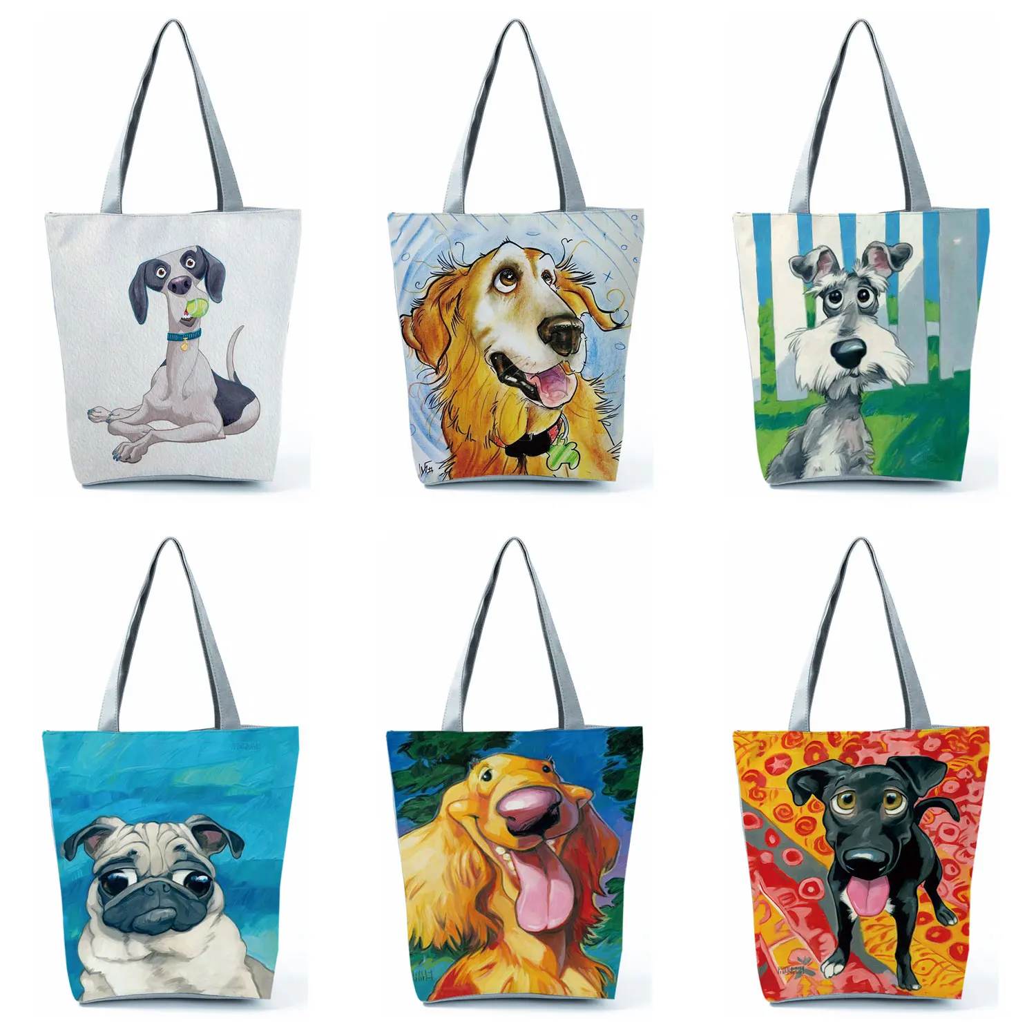 

Eco Reusable Shopping Shopper Bags Schnauzer Golden Retriever Women Fabric Handbags Shoulder Bag Female Dog Art Print Tote Bag