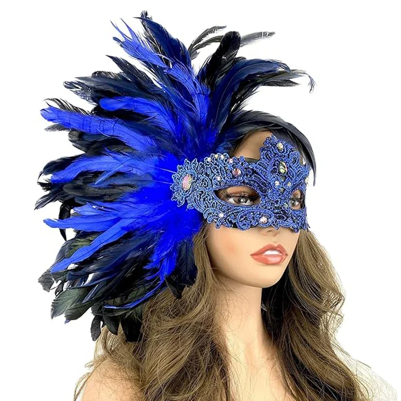 Women Costume Venetian Feather Mardi Gras Masquerade Mask Halloween Cosplay Wedding graduation Party - Image 2