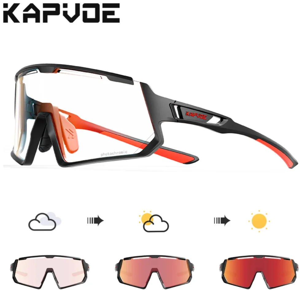 Kapvoe Color Photochromic Cycling Glasses Men Women MTB Glasses Sports Hiking Running Sunglasses UV400 Lightweight Glasses