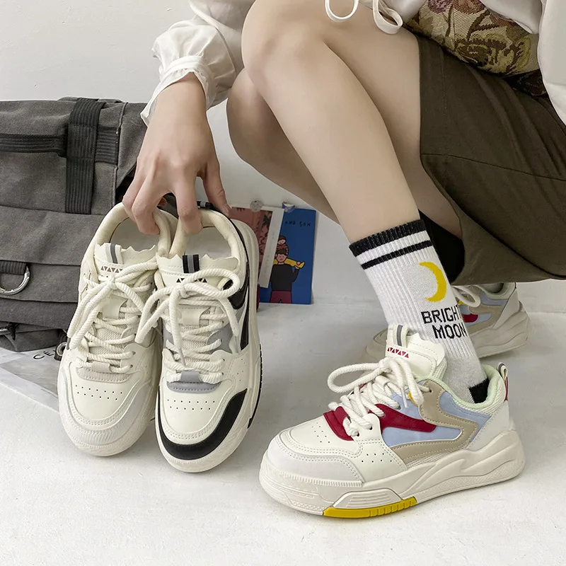 

Женские кроссовки на платформе Harajuku, Спортивная Удобная Уличная обувь для бега, на шнуровке, для студентов