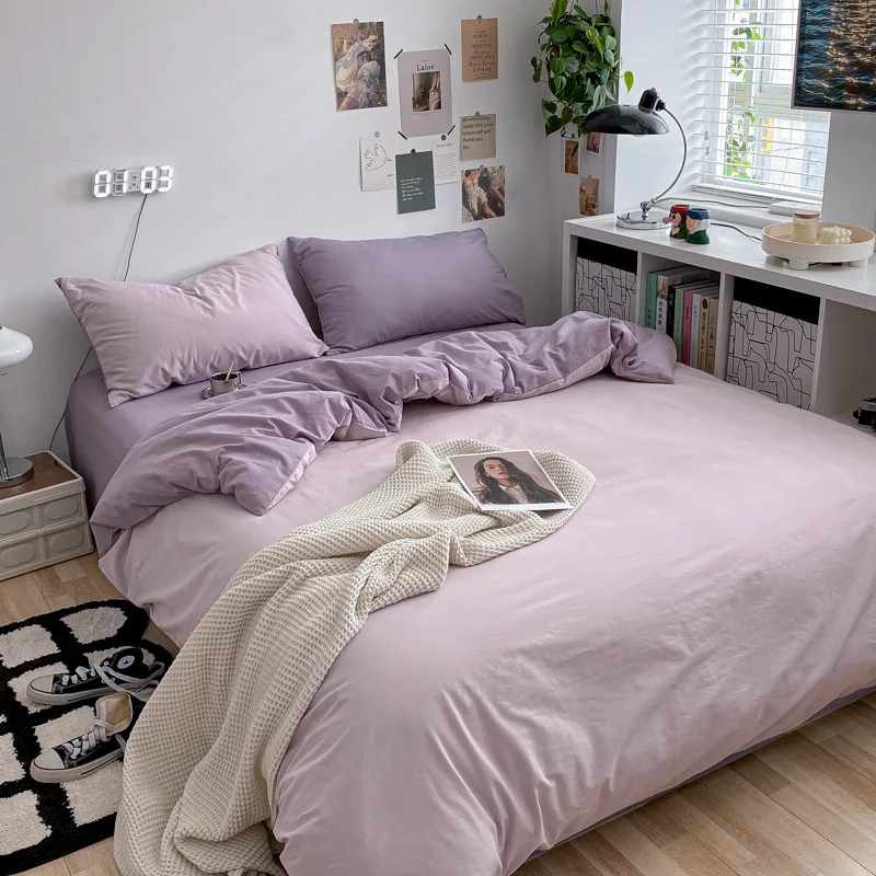 

2023 New Arrival Washed Cotton Duvet Cover Solid Color Comfortable Bedding Set