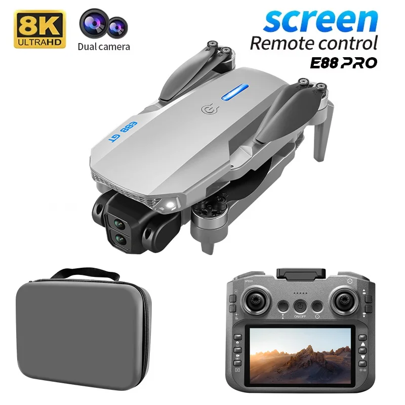 2026 novo e88 tela grande dobrável drones gps 8k hd câmera dupla motor sem escova evitar obstáculos rc quadcopter para brinquedos presentes 12