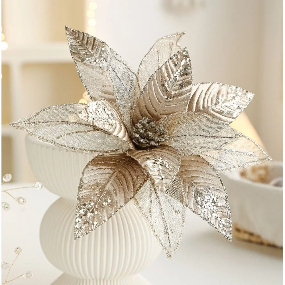 Artificial Poinsettia Flower Christmas Tree Accessory
