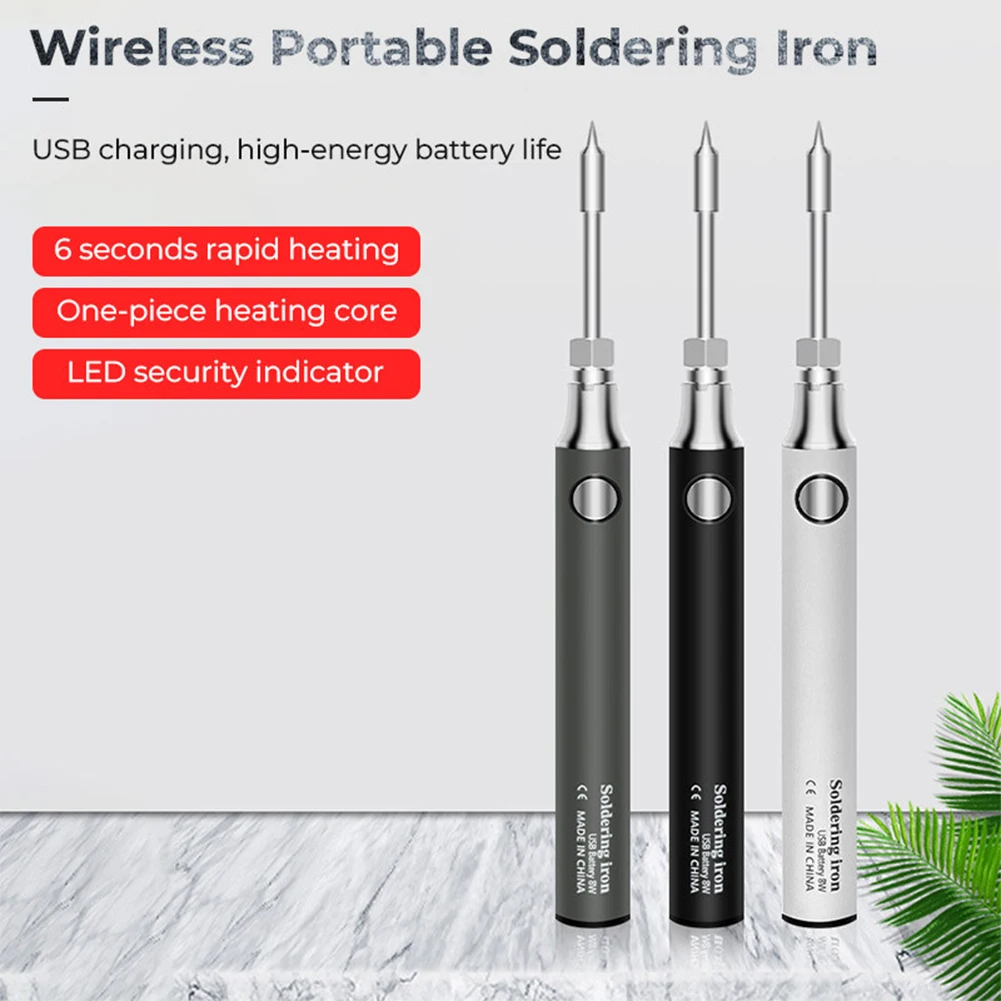 5V 8W Cordless Soldering Iron Kit USB Rechargeable Adjustable Temperature Welding Iron Kit Replaceable Tip Portable Tool