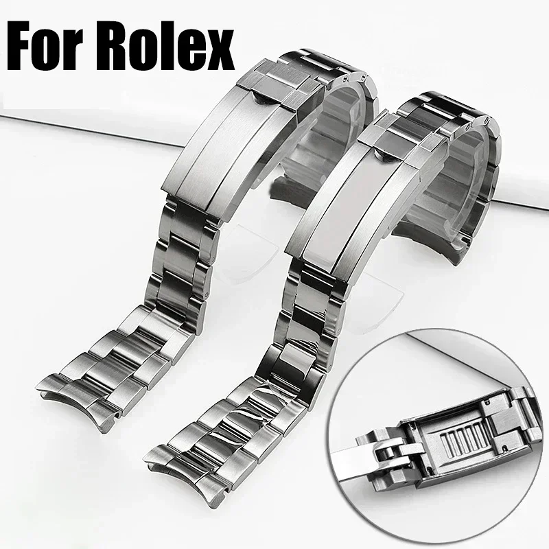 Premium Solid 904L Stainless Steel Watch Band with Brushed & Polished Finish and Folding Buckle Clasp
