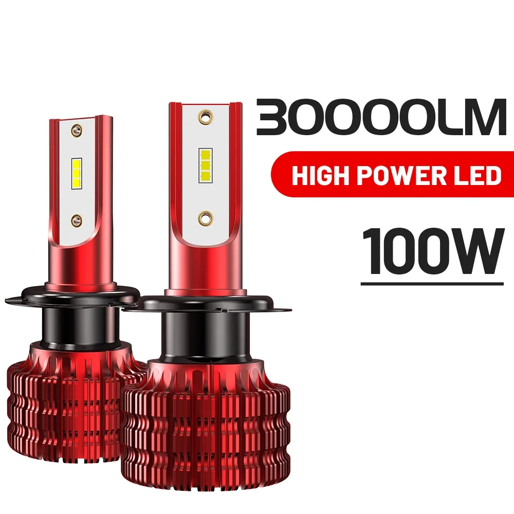 

H7 LED Headlight 30000LM CSP Chip LED H1 9005 9006 100W 6500K White Bulbs Turbo Fog Light 12V