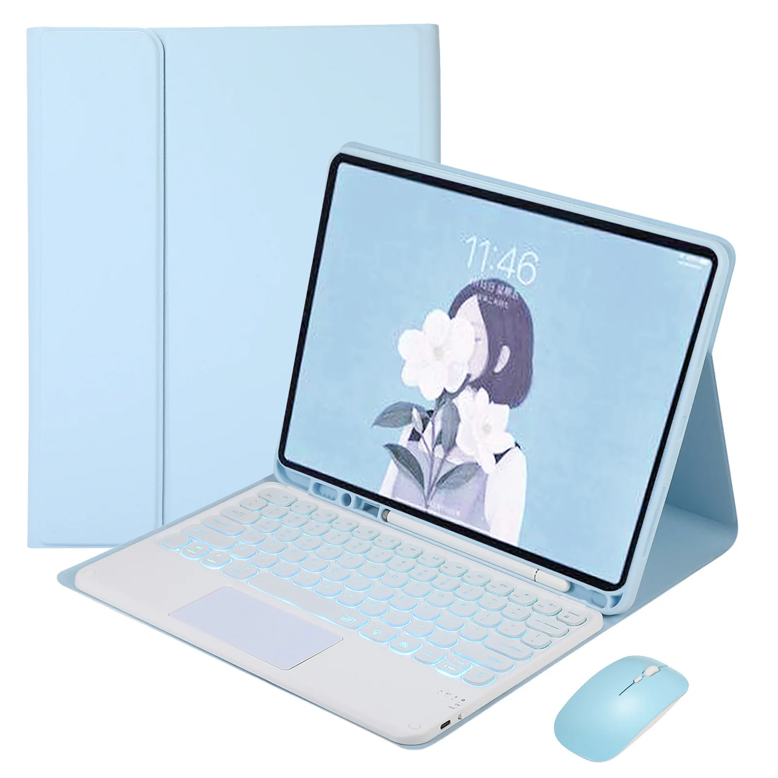 Teclado Retroiluminado para Ipad Tampa do Mouse sem Fio Bluetooth Touchpad Rgb Teclado Kit Funda Stand 10.9 10.9 2023 Case - Imagem 2