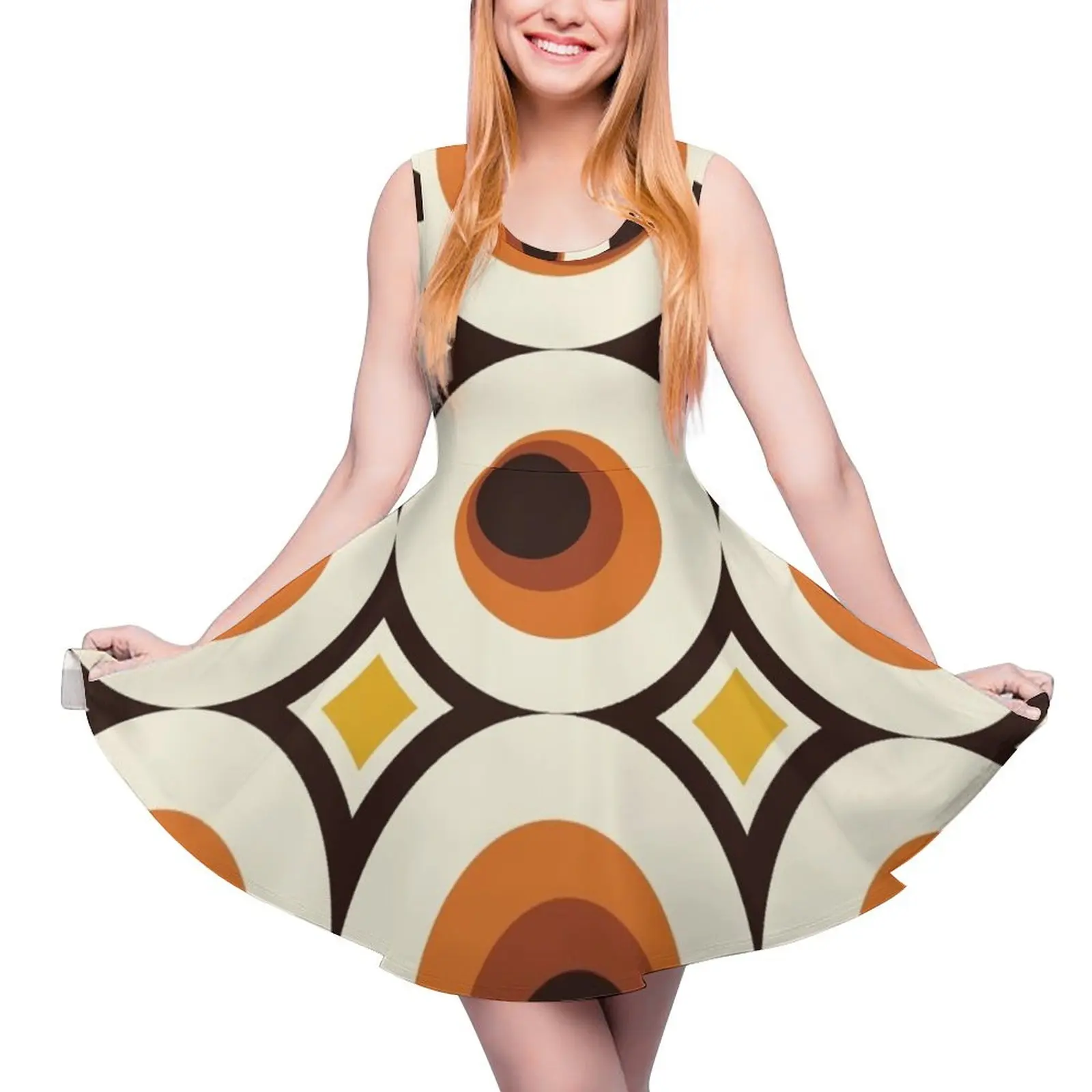 

1970s Orange Mid-Century Modern Circle 1 Round Neck Dress ceremony dresses bandage dress sexy dress for women Long woman