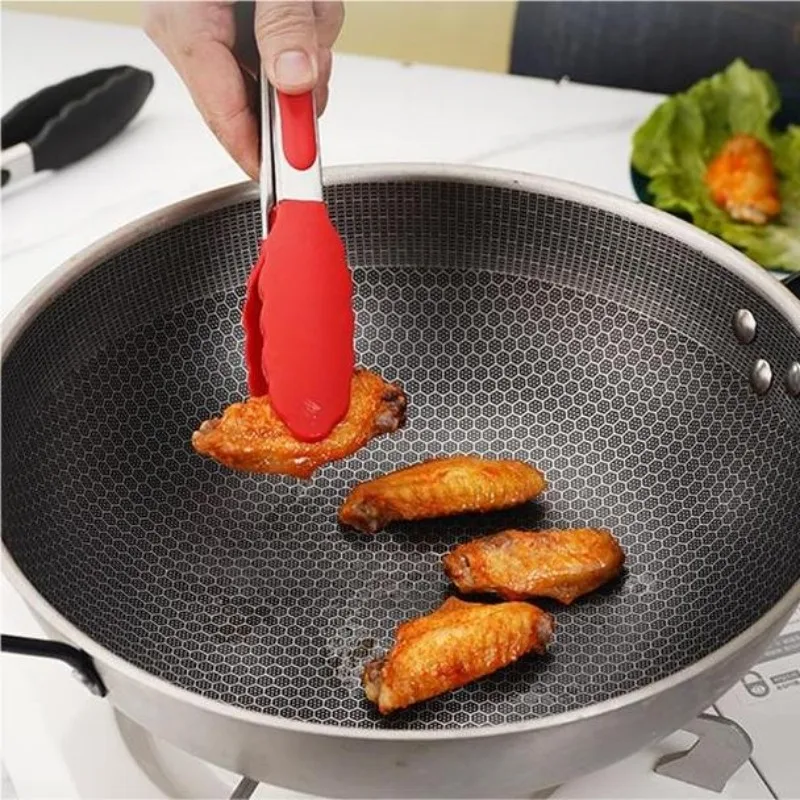 1PC Silica Gel Stainless Steel Black Baked Salad Accessories Kitchen Tools Bread Clip Home Party Picnic BBQ Clip Roast Steak