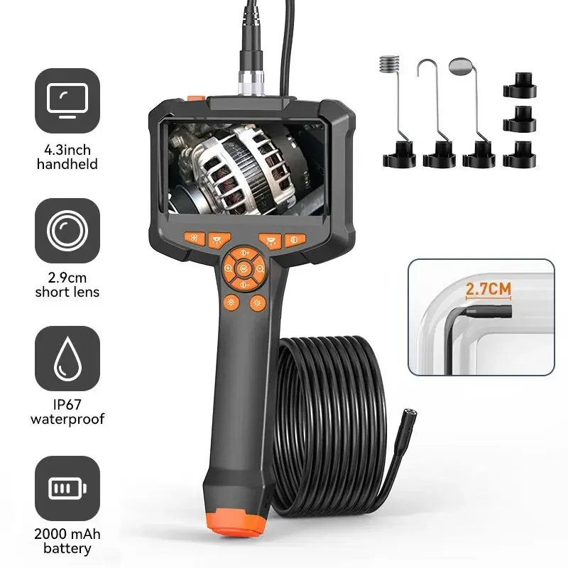 4.3inch IPS Screen Industrial Endoscope Camera IP67 Waterproof HD1080P 8mm Lens Pipe Sewer Inspection Camera Borescope For Car