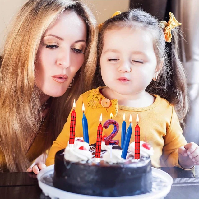 Bougies de numéro d'araignée rouge et bleue pour 8e anniversaire, 7 pièces, décorations de décoration de gâteau de bougie numéro 0-9 pour fêtes à thème de dessin animé d'araignée 5