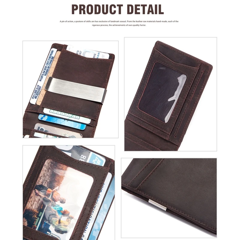 Men PU Leather Vintage Money Clip Wallet Bifold Card Holder Business Purse