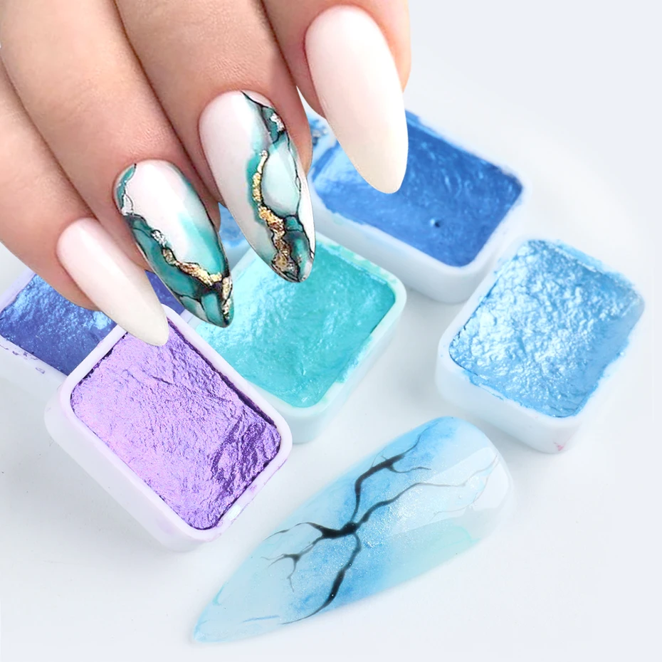 6/12pc Blooming Paints Watercolor Powder For Nails Abstract Nail Art Pigment Magic Pearl Chrome Polish Manicure Glitter BE1838-2