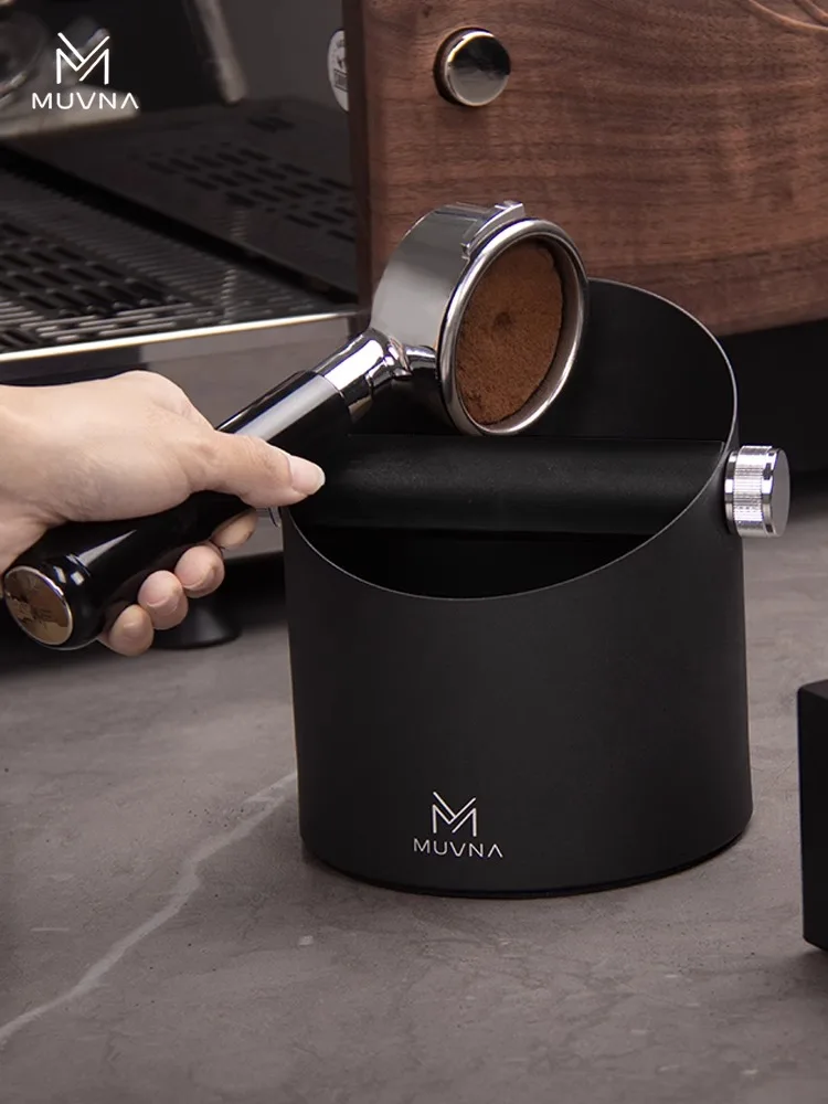 MUVNA Espresso Tamper Station Multifunctional Coffee Knock Box 51-58mm Universal Adjustable Portafilter Holder Coffee Black coffee knock box