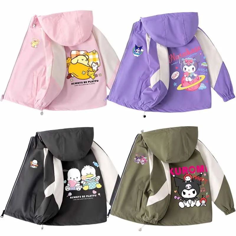 

Sanrios Children Windproof Coat Kuromi Purin Dog Pochacco Anime Cartoon Cute Spring Autumn Boys Girls Tops Hooded Jacket