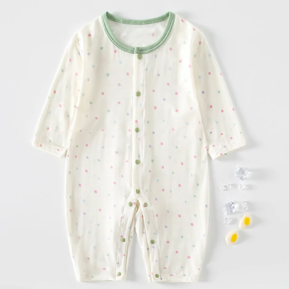  소녀 롬퍼, 긴 소매 꽃 동물 도트 프린트, 얇은 타입 에어컨  옷,  소년 점프수트, 여름