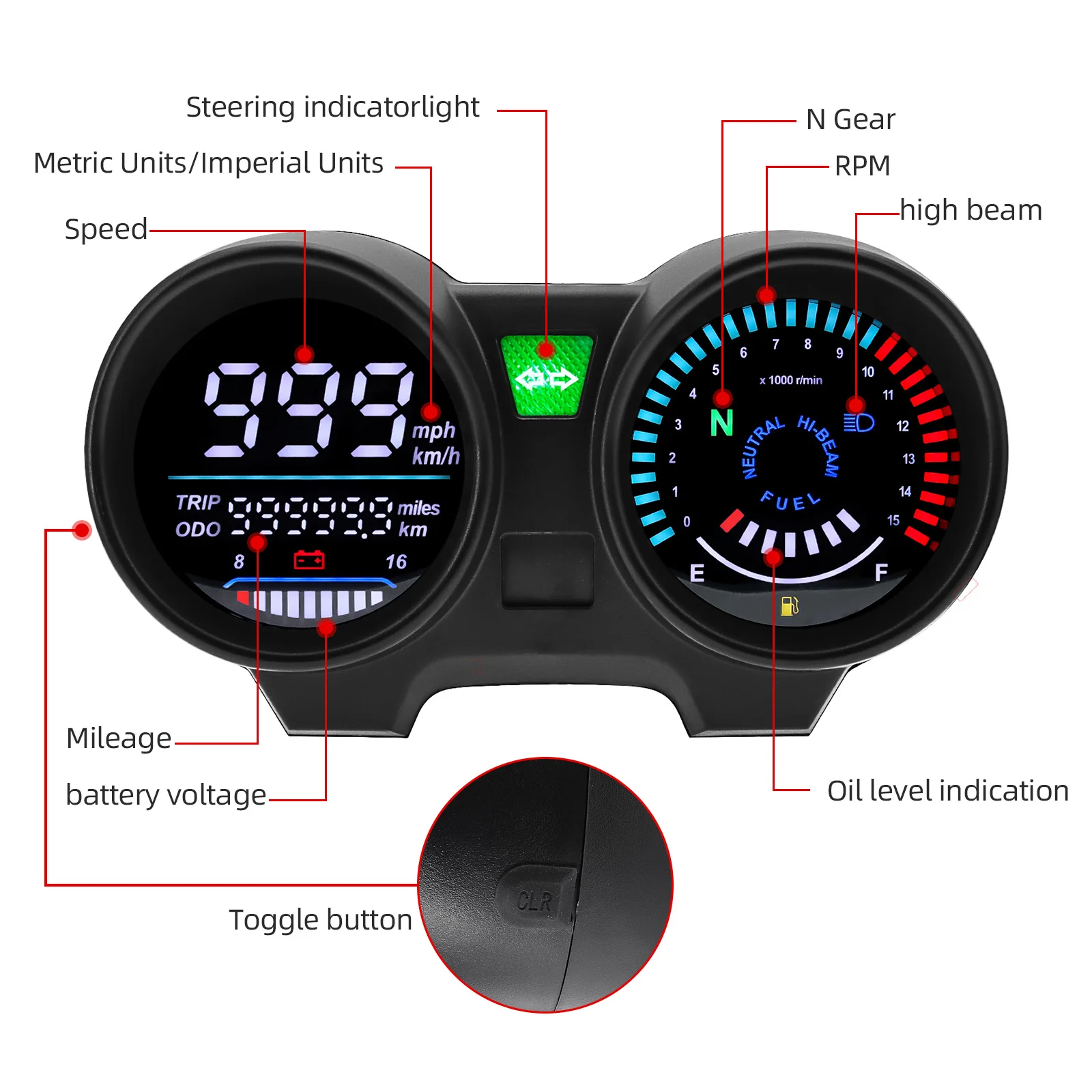 Motorcycle Speedometer LED Digital Dashboard Motorcycle Speedometer For CG125 RPM Meter Moto Dashboad Digital Panel for TITAN 150 Honda CG150 Fan150