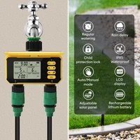 Yieryi 2 Outlets Watering Timer Auto Irrigation Solar Charging Digital Sprinkler Timer Water Valve Controller for Garden Outdoor 2