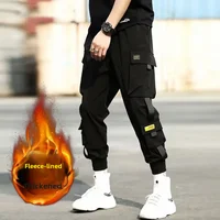 Autumn Winter Fleece-lined Thickened Warm Cargo Pants Men's Trendy Loose-fit Bunded Feet Sports Casual Long Pants