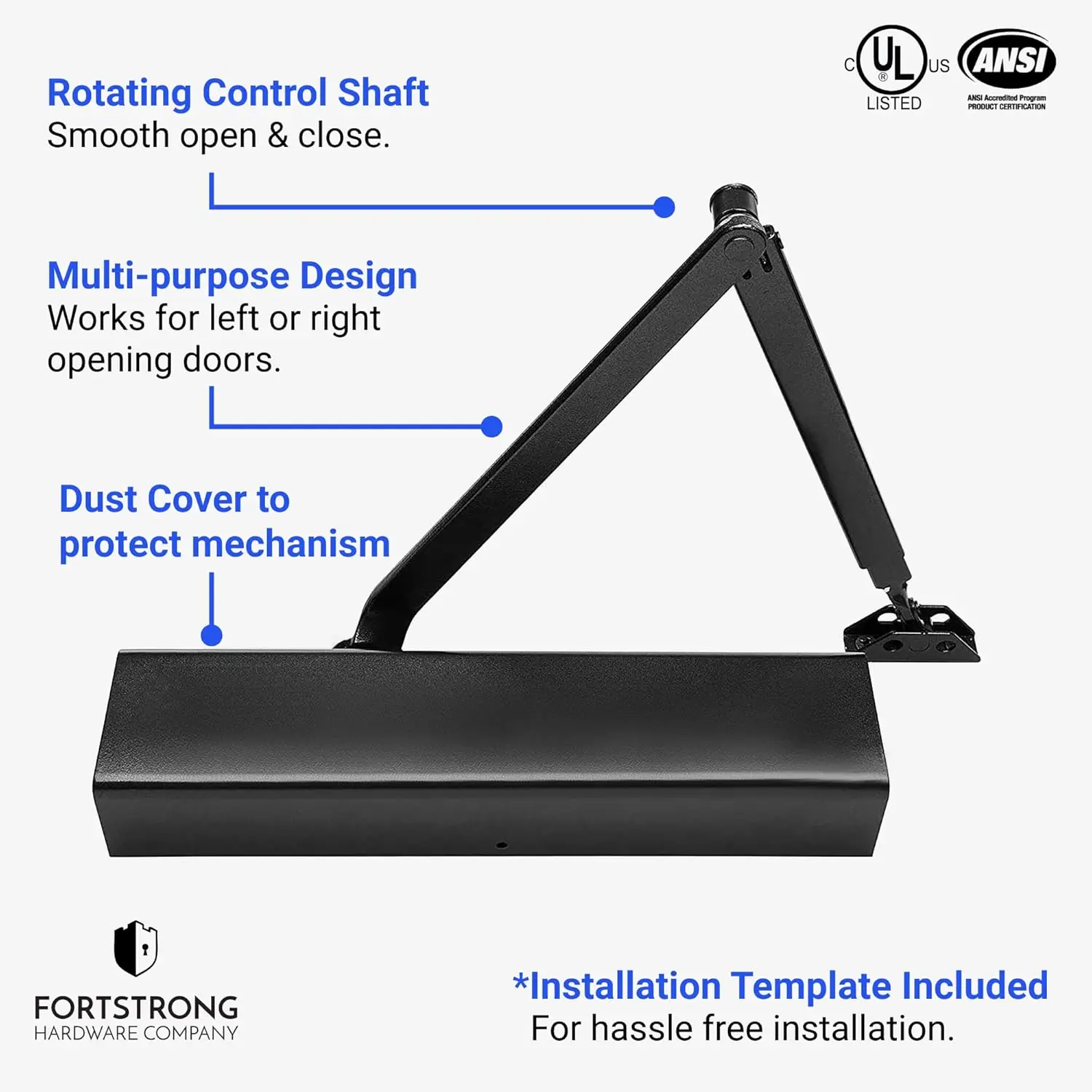 Heavy Duty Commercial Door Closer - Automatic ADA Compliant Grade 1 Hydraulic Door Closer in Black