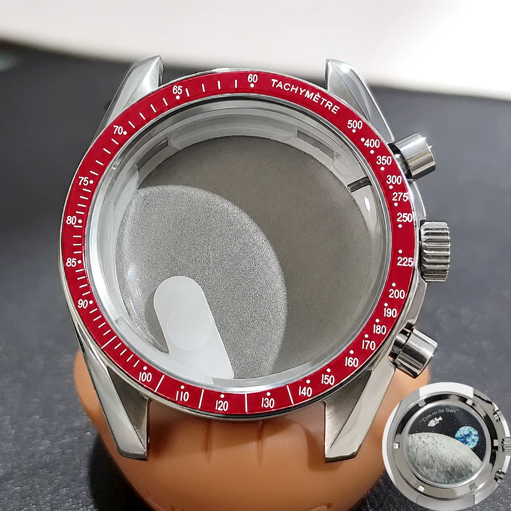 Moon Phase Chronograph Watch Case - 39.7MM Stainless Steel with Moon Pattern Back