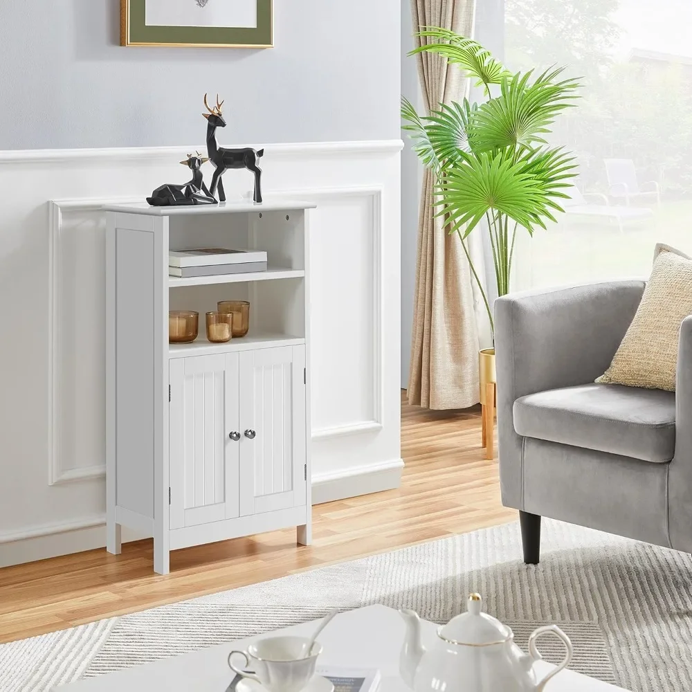 Bathroom Floor Cabinet, Free Standing Cabinet with Double Door and Adjustable Shelf, Side Tall Storage Organizer for 5