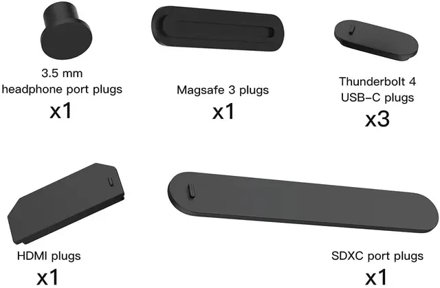 Set 7 Tappi Antipolvere Per MacBook Pro 14'' E 16'' - Porte USB-C, HDMI, SD - Silicone Nero - Foto 7