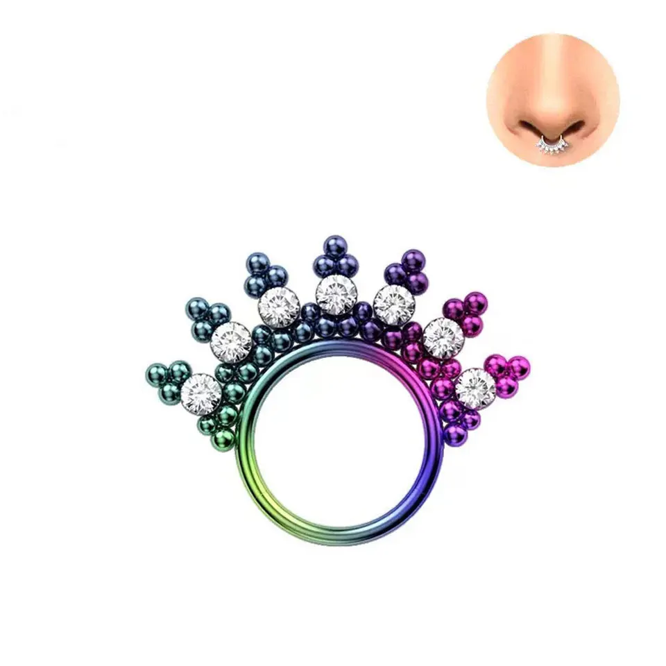 G23 ASTM F136 Titanium Nose Piercing Ring 16G CZ Hinge Clicker Diaphragm Tragus Piercing Sexy Body Jewelry Wholesale