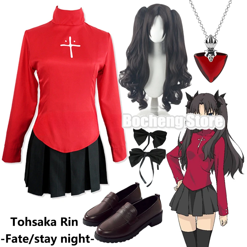 

Anime Fate/Stay Night Cosplay Costume Tohsaka Rin Cosplay Costumes Dress With Wig And Shoes For Women