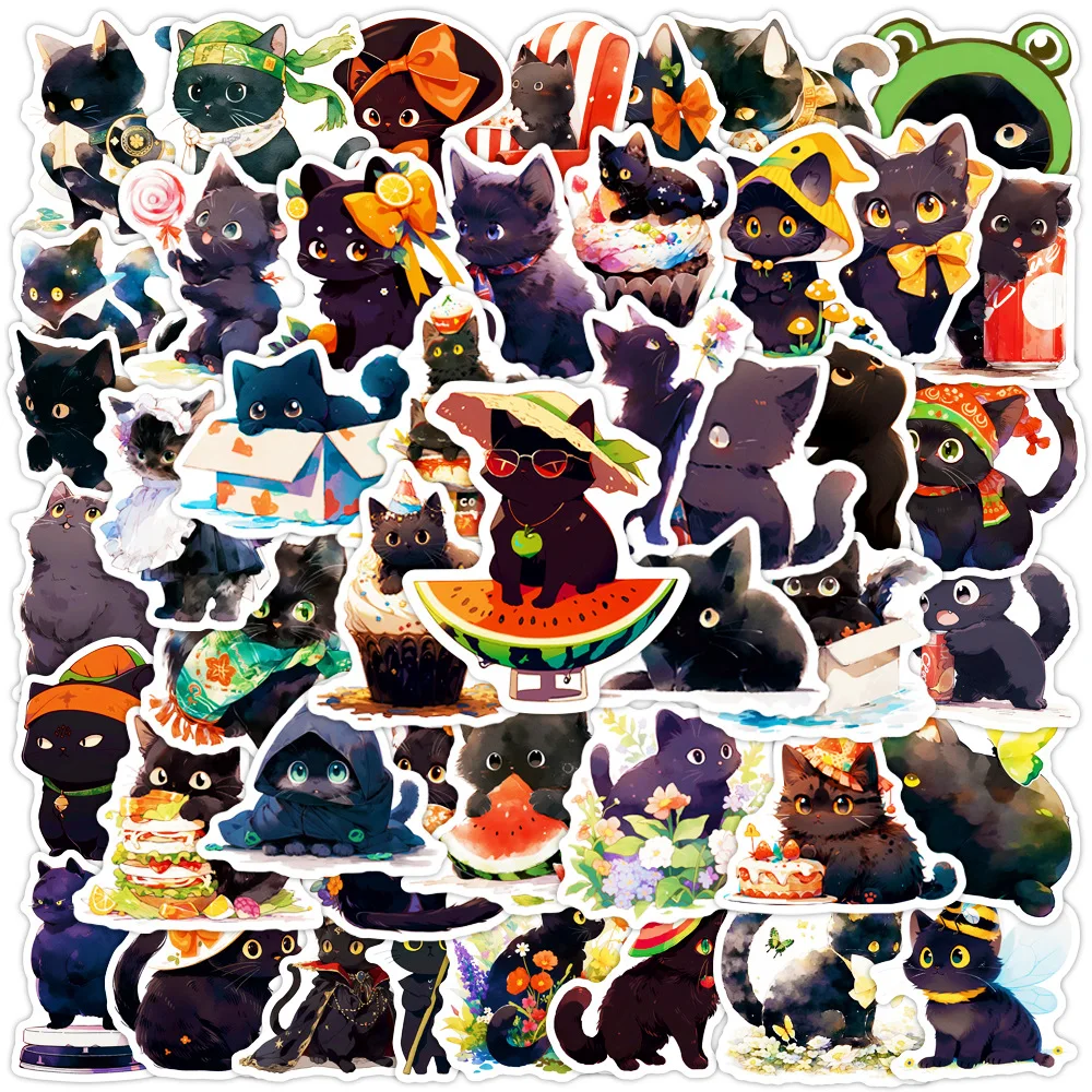 

10/30/50PCS Kawaii Black Cat Cartoon Stickers Classic Toy Fridge Luggage Waterproof Skateboard Guitar DIY Cute Decals Sticker