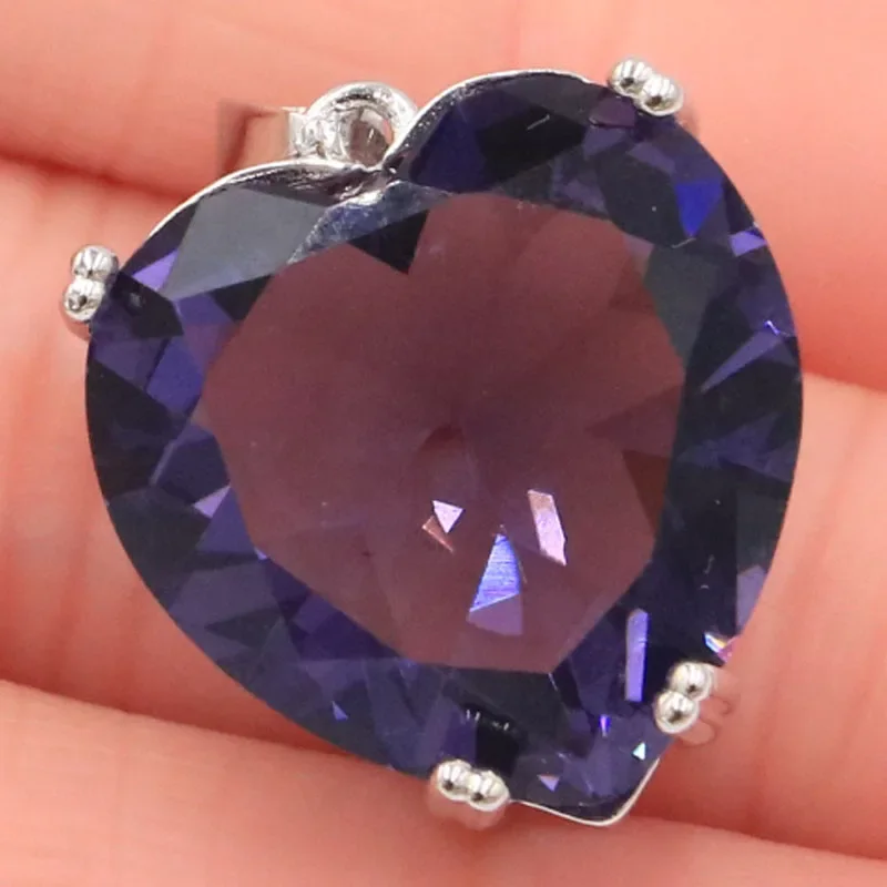 8g Customized 925 SOLID STERLING SILVER  PENDANT Heart Shape Violet Tanzanite London Blue Topaz Purple Spinel Morganite Blue Aqu