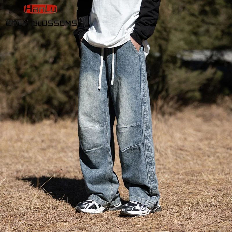 Nuovi Jeans Da Uomo Harajuku Retro Blue Strap Jeans Larghi Da Uomo Extra Large Y2K Denim Pants Hip Hop Street Wear Larghi