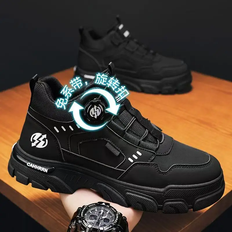 Men's Casual  Boots High-Top Wear-Resistant Sporty Trendy British Style Autumn Winter Anti-Slip Shoes PU Leather - 3
