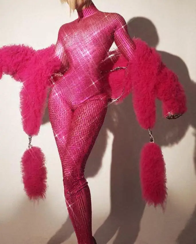 Gorgeous Long Sleeves Night Club Singer Dancer Stage Performance Costume Party Rompers Lady Rhinestone Jumpsuits Jingdian