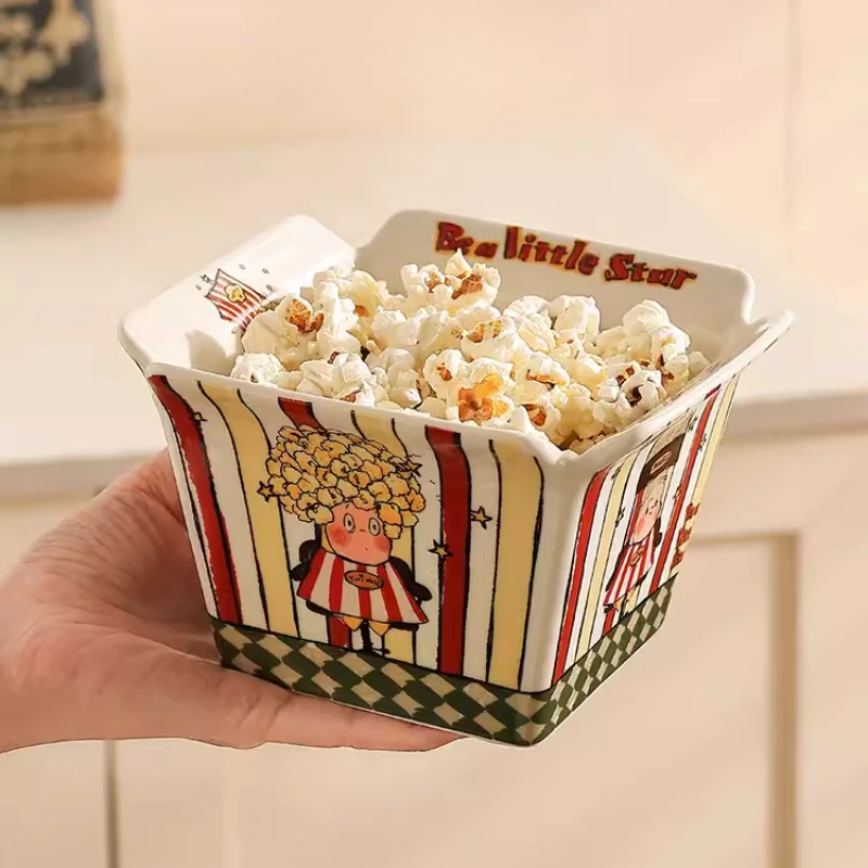 

Popcorn Cartoon Bowl Ceramic Cute High Appearance Household Tableware Instant Noodle French Fries Children's Snack Fruit Bowl