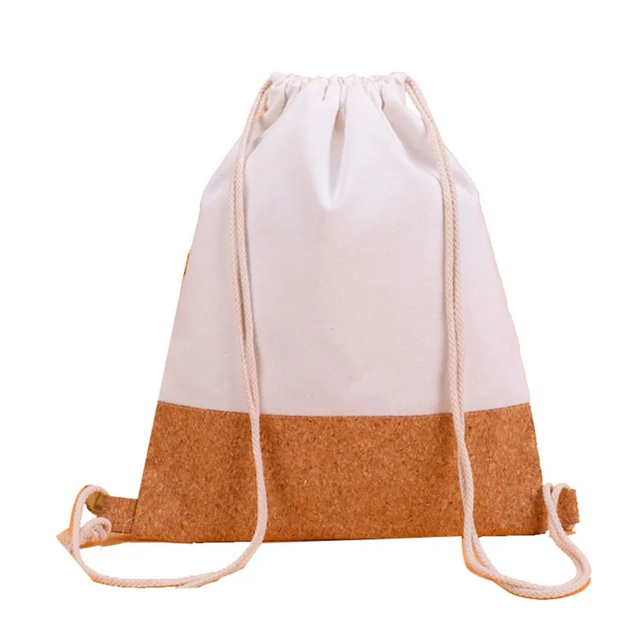 eco friendly cotton fabric cork drawstring bag, blank 40 50cm sport backpack for promotion,shopping bag,canvas bag for gifts 3