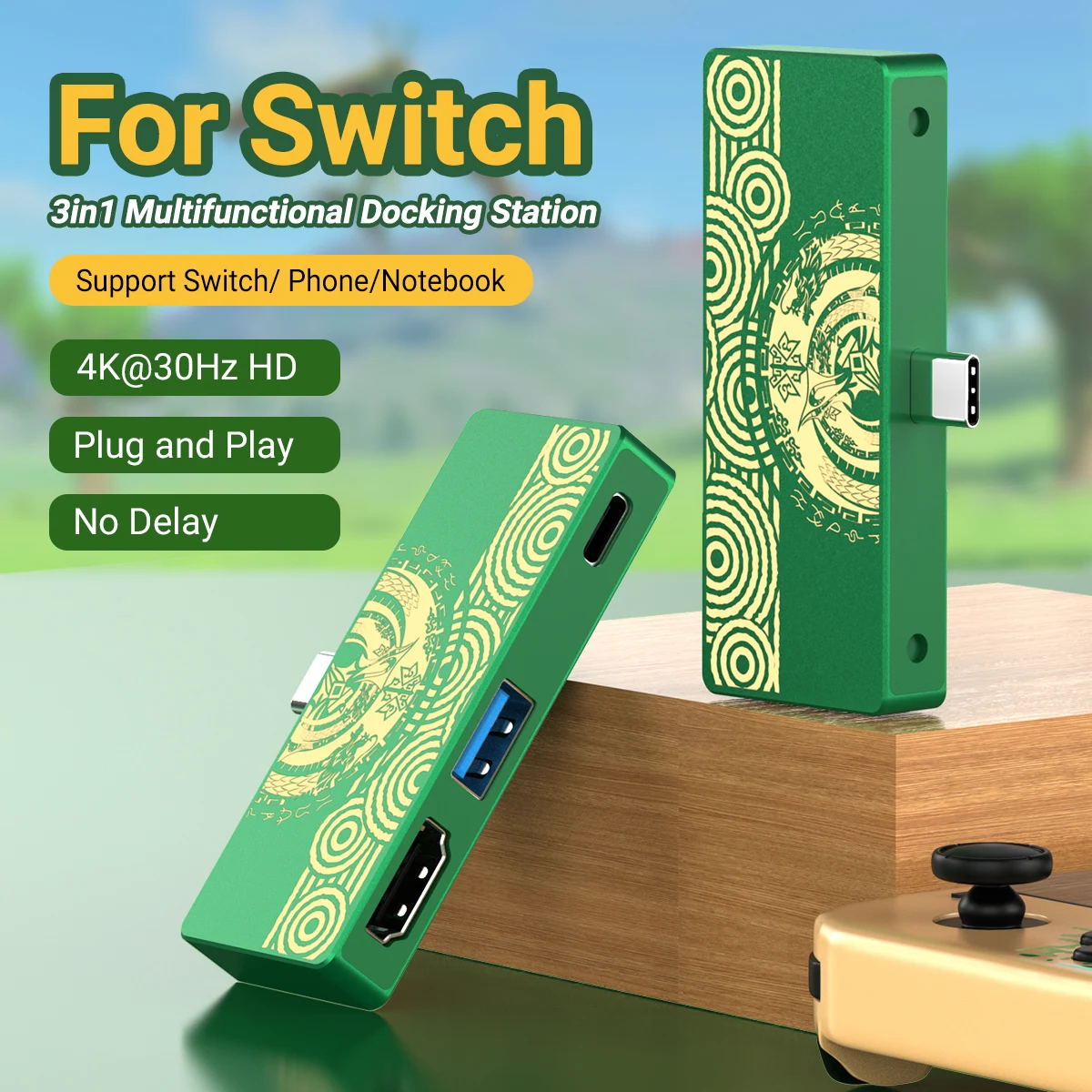 3 In 1 game hub side-plug USB-C docking station USB3.0 4K30Hz HDMI PD 100W for laptop switch iPad mobile phone