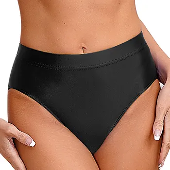 Womens Glossy Smooth Briefs Swimwear Panties Elastic Waistband Solid Color Underpants Underwear Beachwear Swimming Bathing Suit