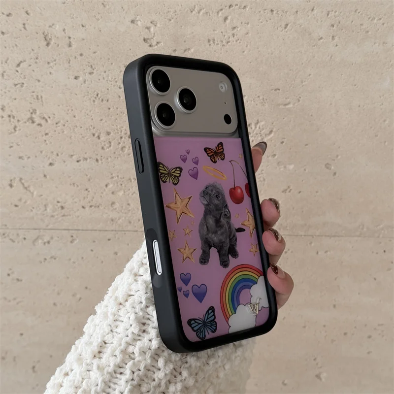Wildflower ins Puppy Love Phone Case for iPhone 17 16 15 14 13 12 Pro Max Plus Katie Fang star leopard Union Flag Back Cover 5