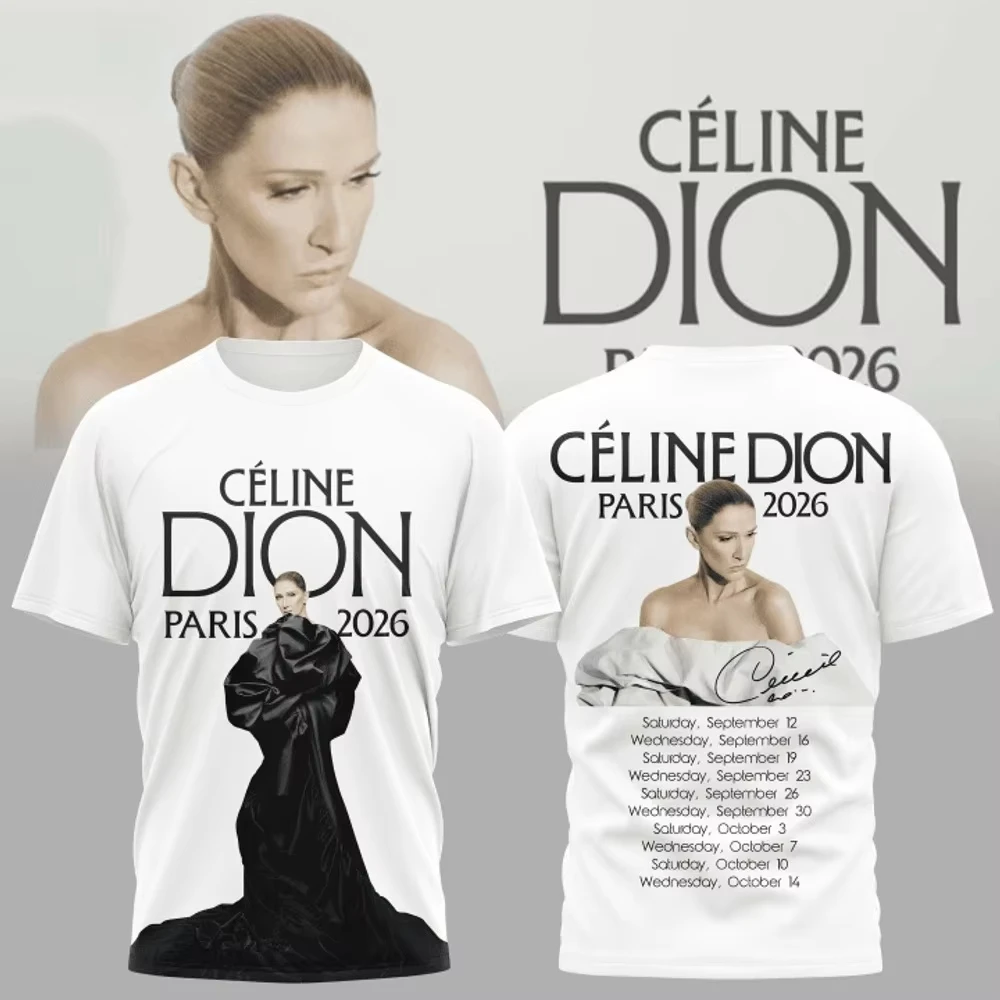 Celine Dion 2026 Paris Tour Grafik-T-Shirt für Männer und Frauen, Sommer Pop-Musik Casual Streetwear Fan-T-Shirt