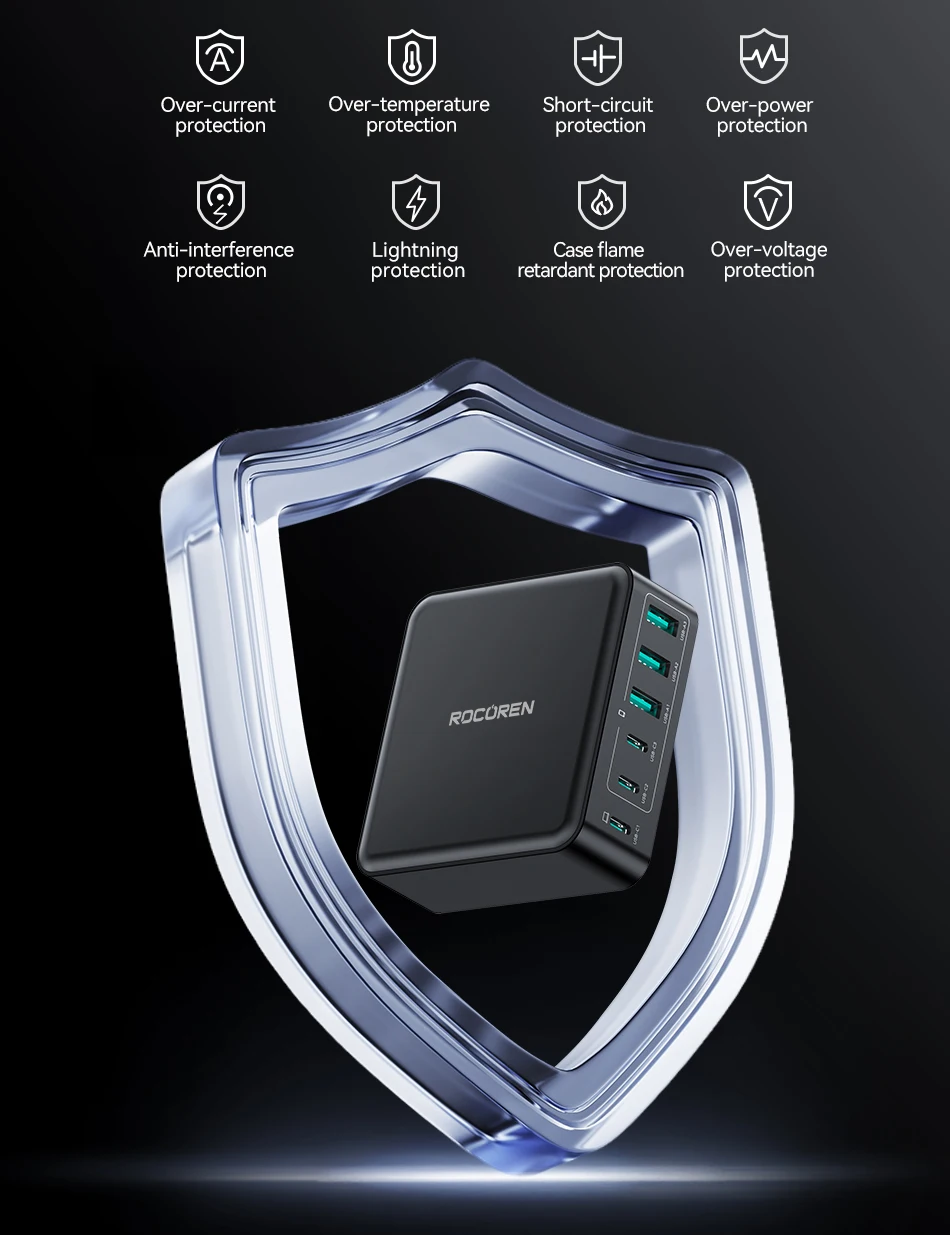 S8a486f736f734367af4f8f2c4f279dd6G Rocoren Chargeur Rapide 160W – Super Chargeur Universel Multi-Port PD+QC