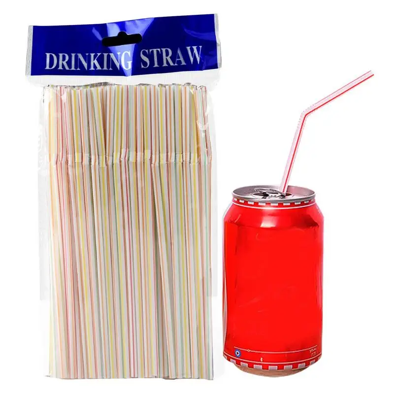 Plastics Straws 100pcs Bendable Colorful Stripes Straws Drinking Plastics Lengthened Drinking