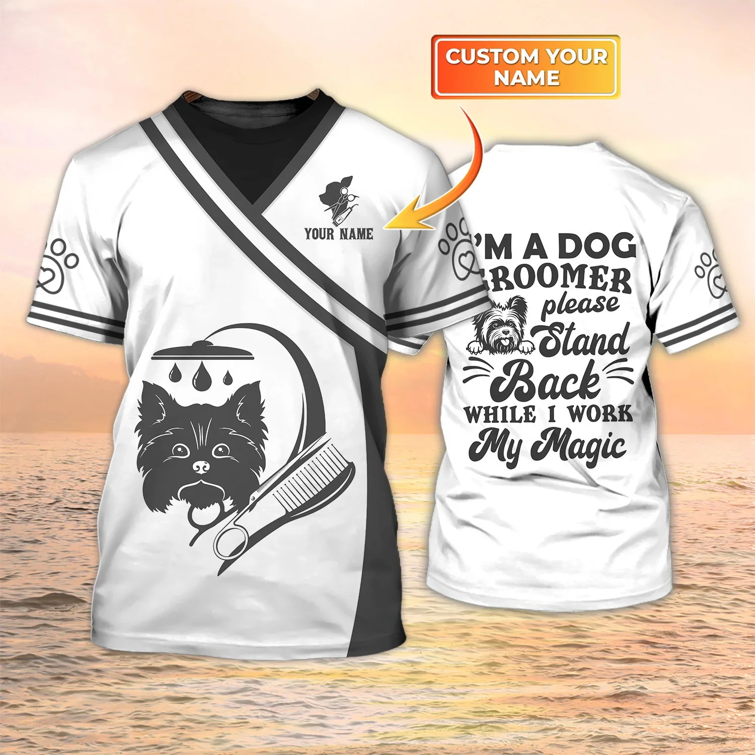Neueste Sommer männer T-shirt Hund Groomer Pesonalisierte Name 3D Gedruckt t-shirt Unisex Casual Tops Hundesalon Salon Uniform DW151 – Detail 17