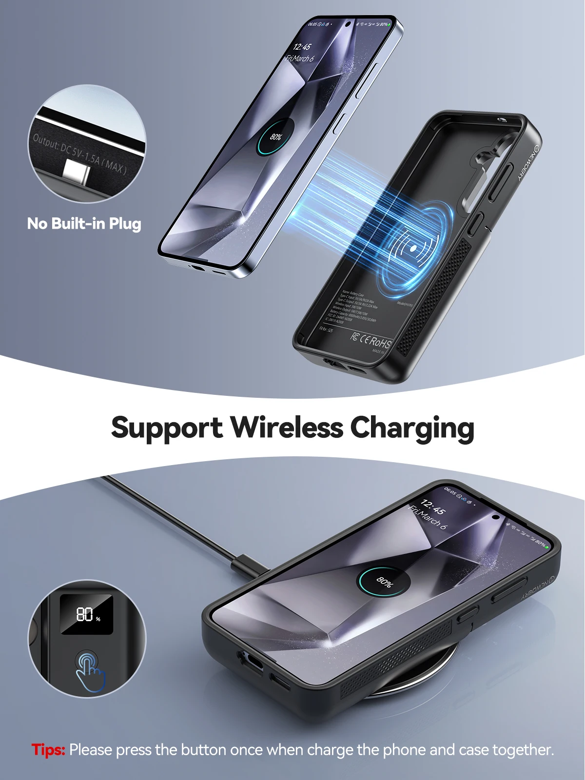 Wireless Charging Samsung Galaxy S9 Plus Battery Case 8000mah