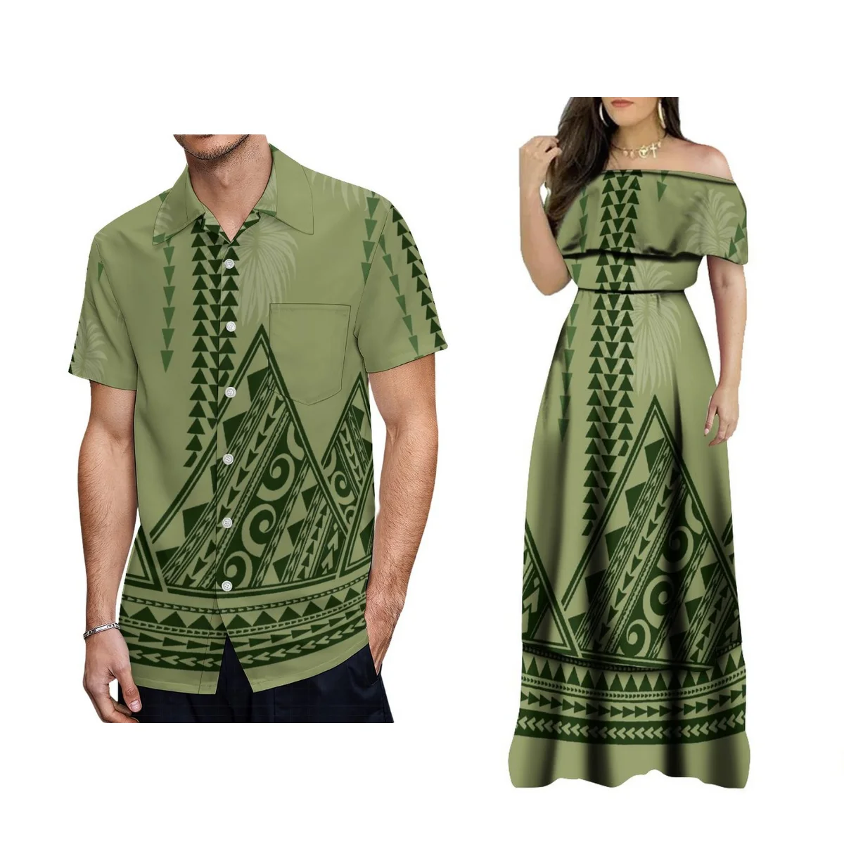 

Ladies Sexy Strapless Elegant Long Dress Customized Banquet Dress Polynesian Men'S Shirt Couple Suit Chic Matching
